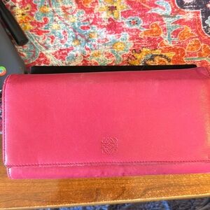 Loewe Red Calfskin Leather anagram wallet Continental style Authentic Vintage